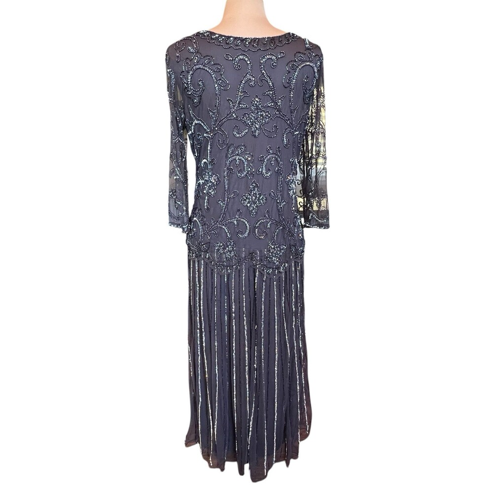 Pisarro Nights Heavily Beaded Mesh Maxi Dress SZ 14 Gatsby Formal Evening Gown - Picture 3 of 16